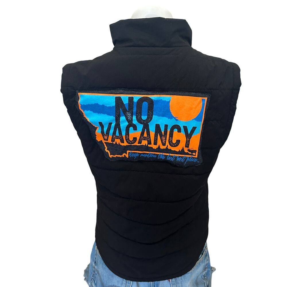 Montana No Vacancy Black Puffer Vest XS Pockets Tailgate Outdoors Unique Quilted